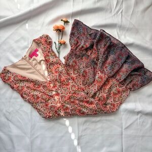 Betsey Johnson Pink Paisley Ruffle-Trim V-Neck Dress